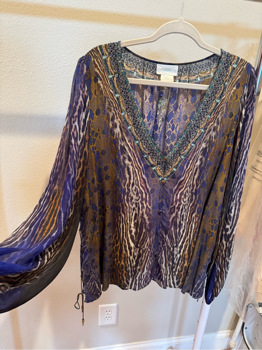 Vintage CAMILLA $399 Animalia Silk Lace-Up Blouse! Sz XXL